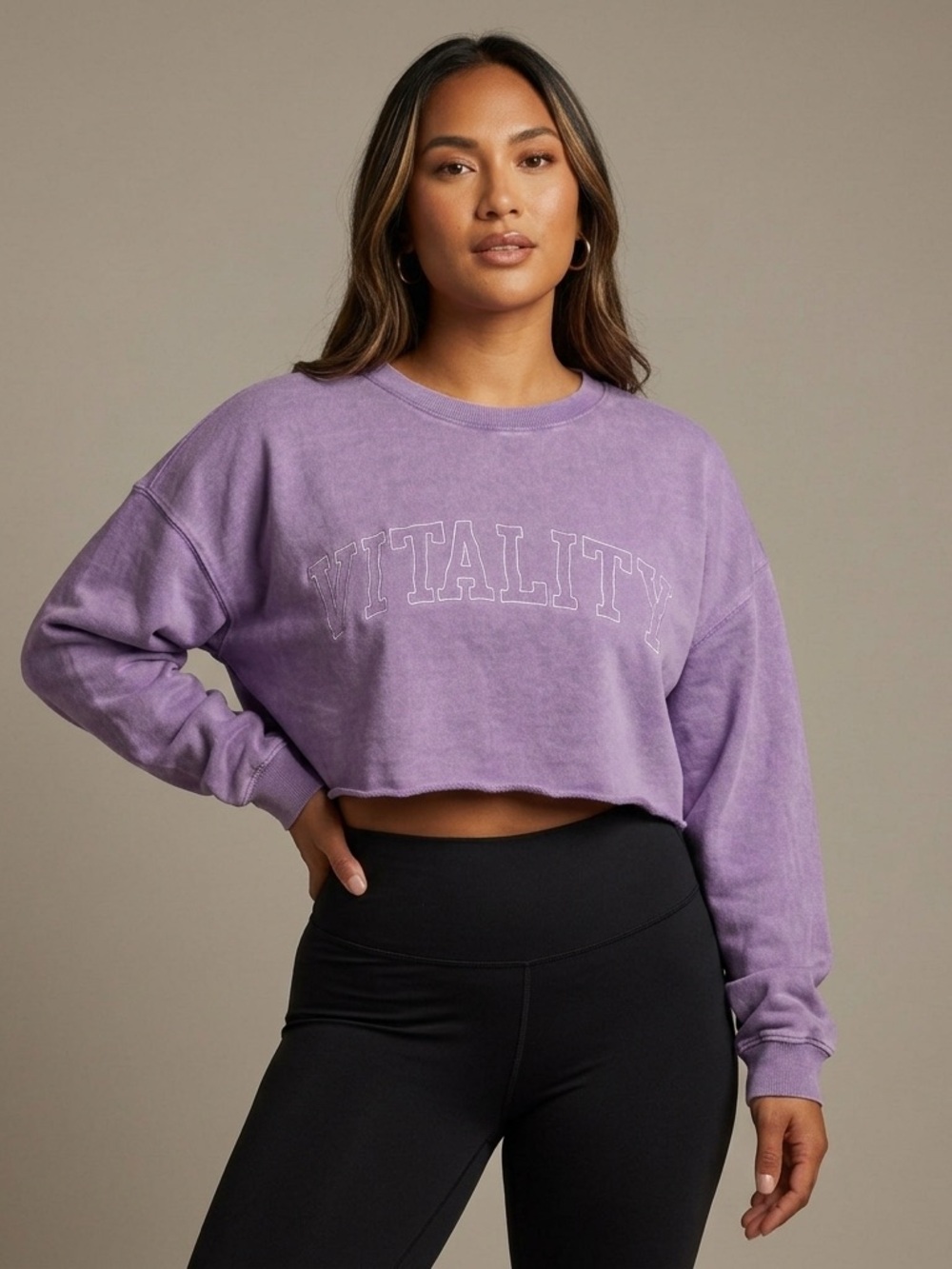 Vitality x Balance Athletica XL Purple Acid Wash Cropped Crewneck Sweatshirt